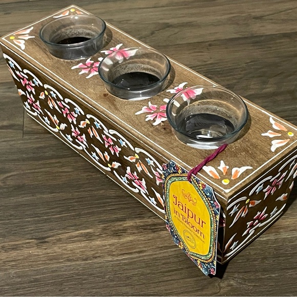Jaipur in Bloom Wooden Handpainted Tealight Holder Floral - Picture 3 of 5